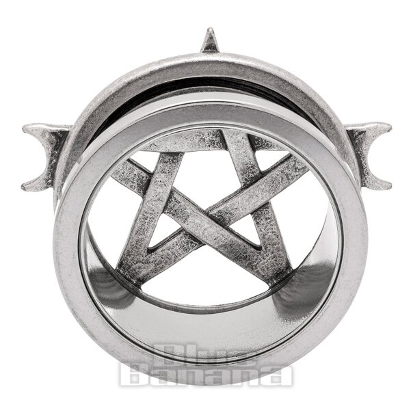 Blue Banana Pentagram Surgical Steel Tunnel (Silver)