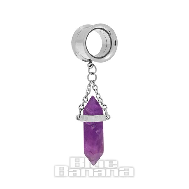 Amethyst Pendant Surgical Steel Tunnel | Stretched Ear Piercing Plug