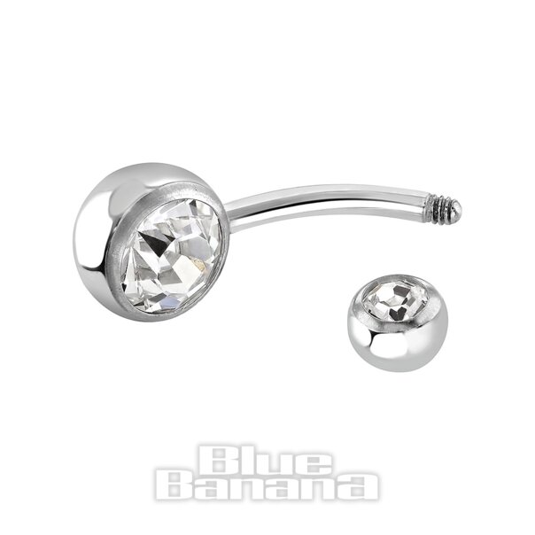 Double Jewelled 1.6mm (Breite/Stärke) Bauchnabelpiercing Aus Poliertem Titan (Crystal)
