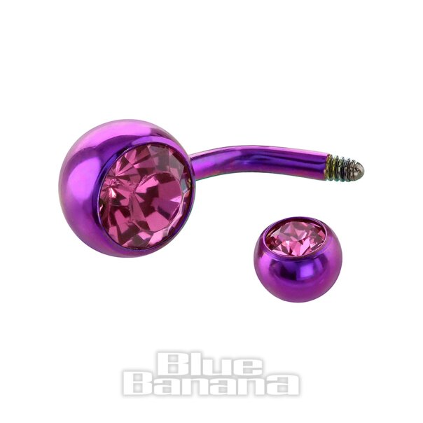 Bauchnabelpiercing Aus Farbigem Titan 1,6 mm Mit 2 Schmucksteinen (Rose)