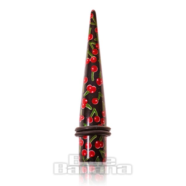 Blue Banana Acrylic Black and Red Cherry Ear Stretcher, Body Jewellery UK