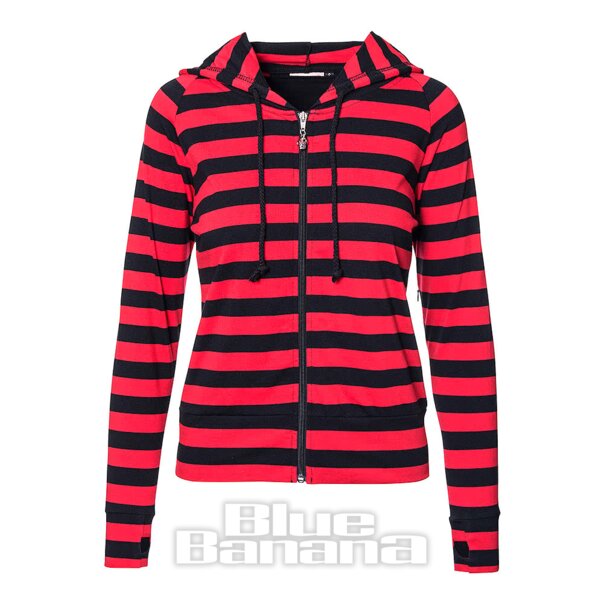 Banned Stripe Pull A Capuche Rayé Femme (Rouge/Noir)