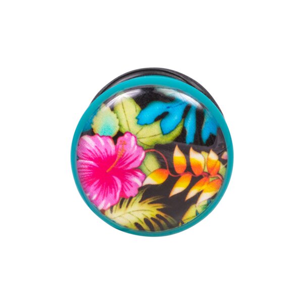 Blue Banana Acrylic Floral Turquoise Ear Plug 4-24mm (Multicoloured)
