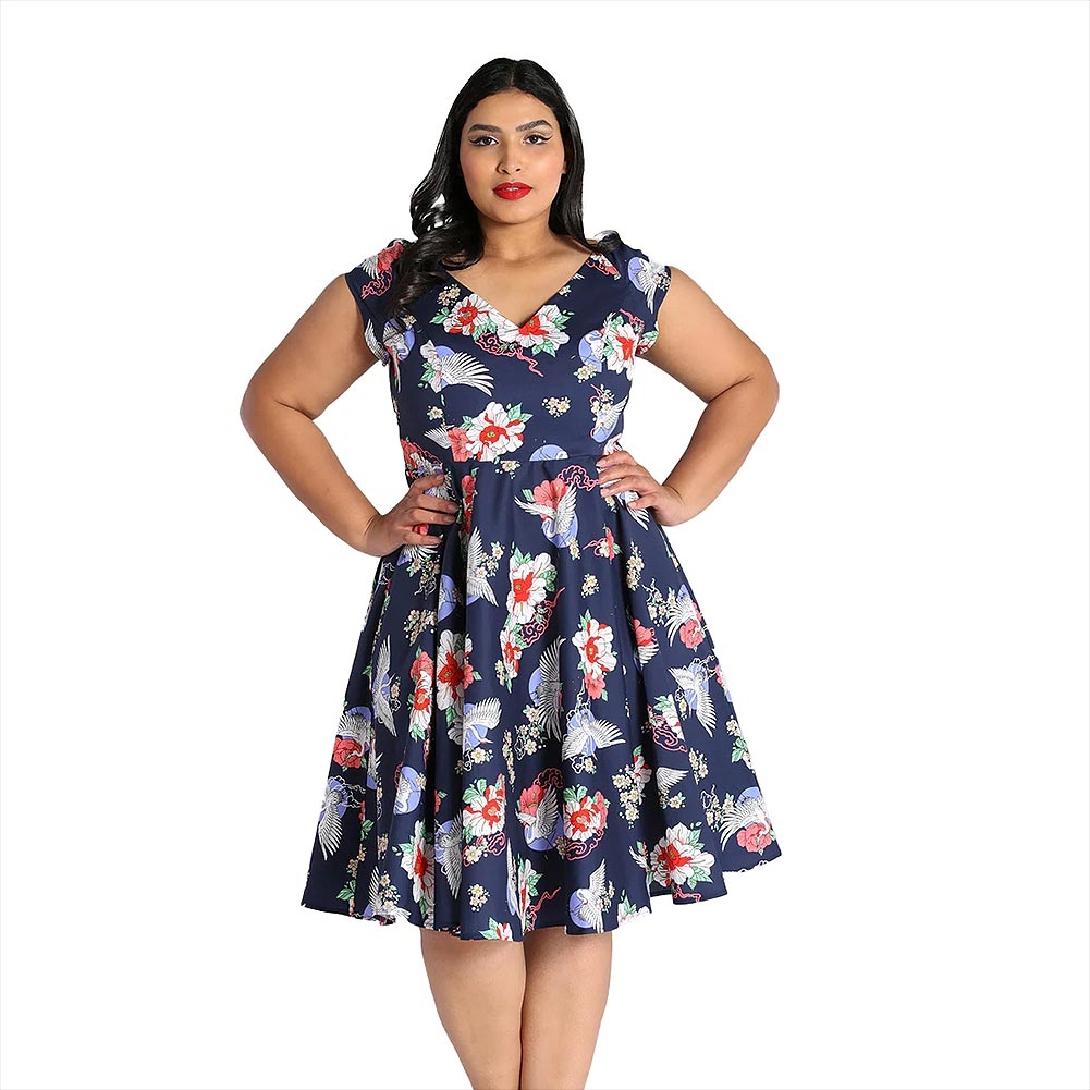 navy blue dress with birds Navy Bird Embroidered Gauze Midi Dress -SheIn(Sheinside)