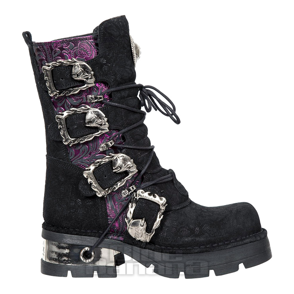 NEW ROCK REACTOR ニューロック Size:27cm,27,5cm New Rock Unisex M.727-S1 Black Leather Boots Skull Chain