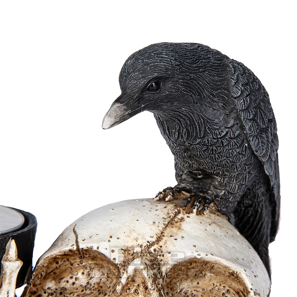 Nevermore Raven and Skull Candle Holder 15cm