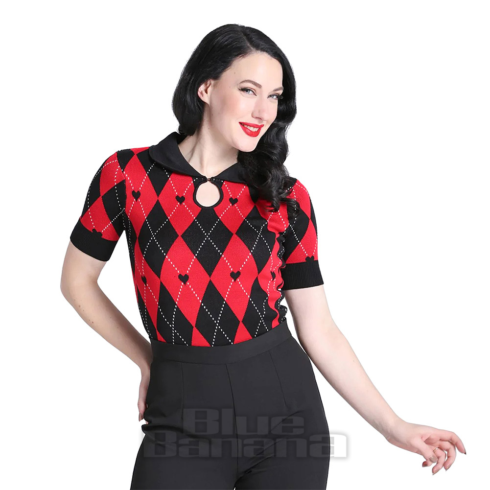 Hell Bunny Camicetta Amy Nero Rosso Camicie Alternative