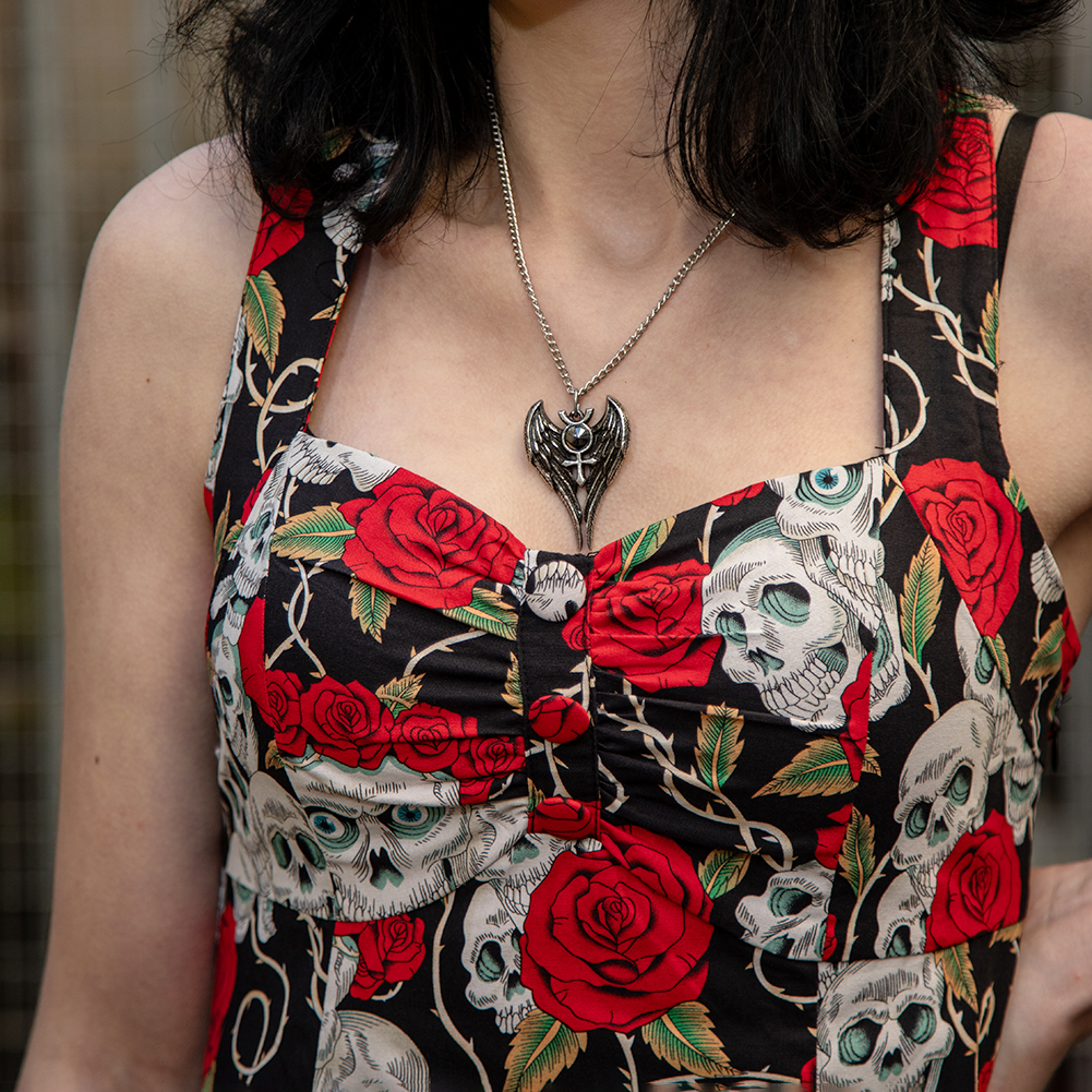 black dress skulls and roses Banned Skull Garden (Multicolor) Saskia This gothic dress has Length:Petite (31 Inches) Tailored Black Silk Party