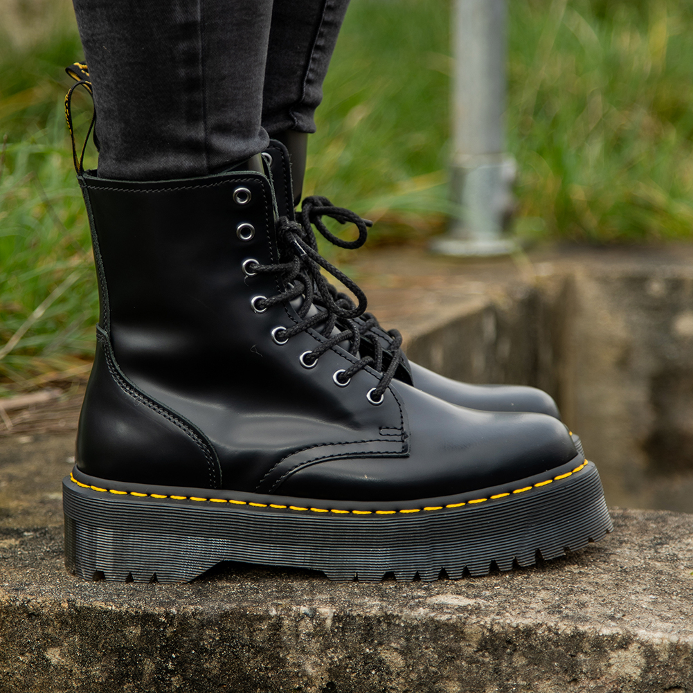 Dr Martens Black Jadon Polished Boots, Quality Leather Platform Boots Dr Martens Black Jadon Polished Boots, Quality Leather Platform Boots