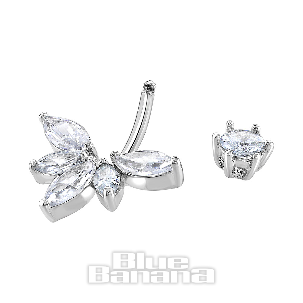 Surgical Steel x 10mm Oval Stones Silver Navel Bar Belly