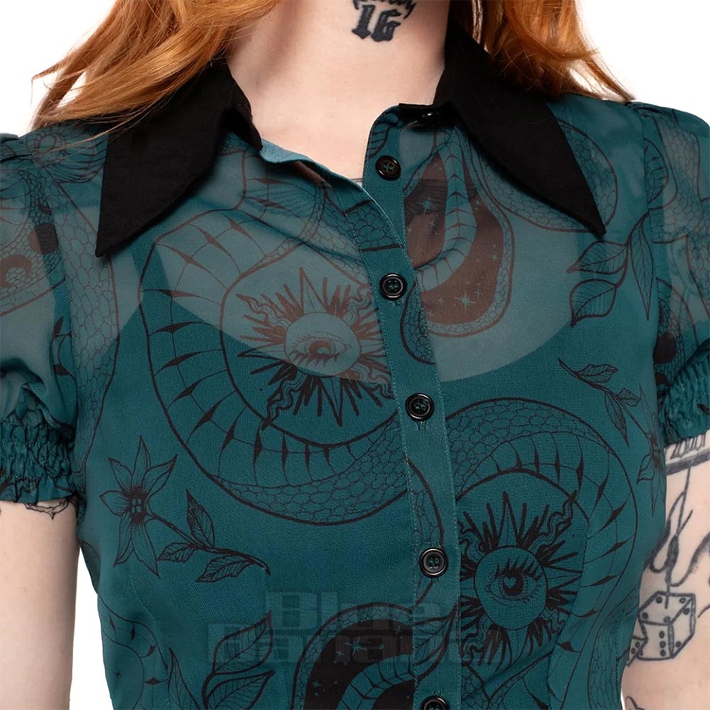Hell Bunny Venom Blouse (Teal) | Blue Banana