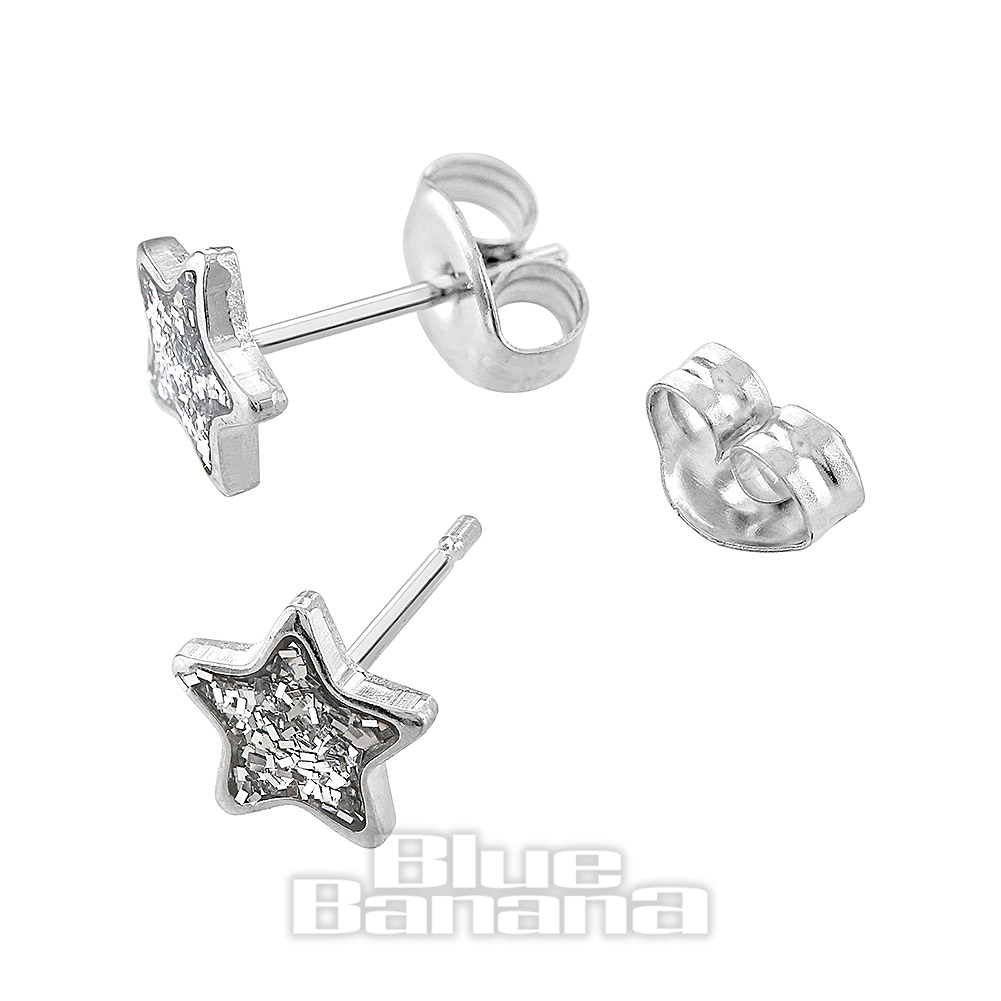 Orecchini A Perno STUDEX Sensitive – Stella Glitterata In Acciaio Chirurgico, Bianco, Anallergici (6 Mm)
