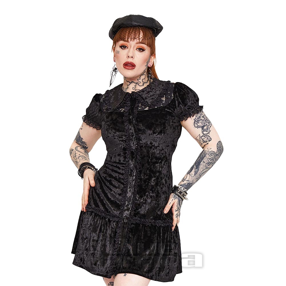 Jawbreaker SamtSpitzenkragen Minikleid (Schwarz) Blue Banana