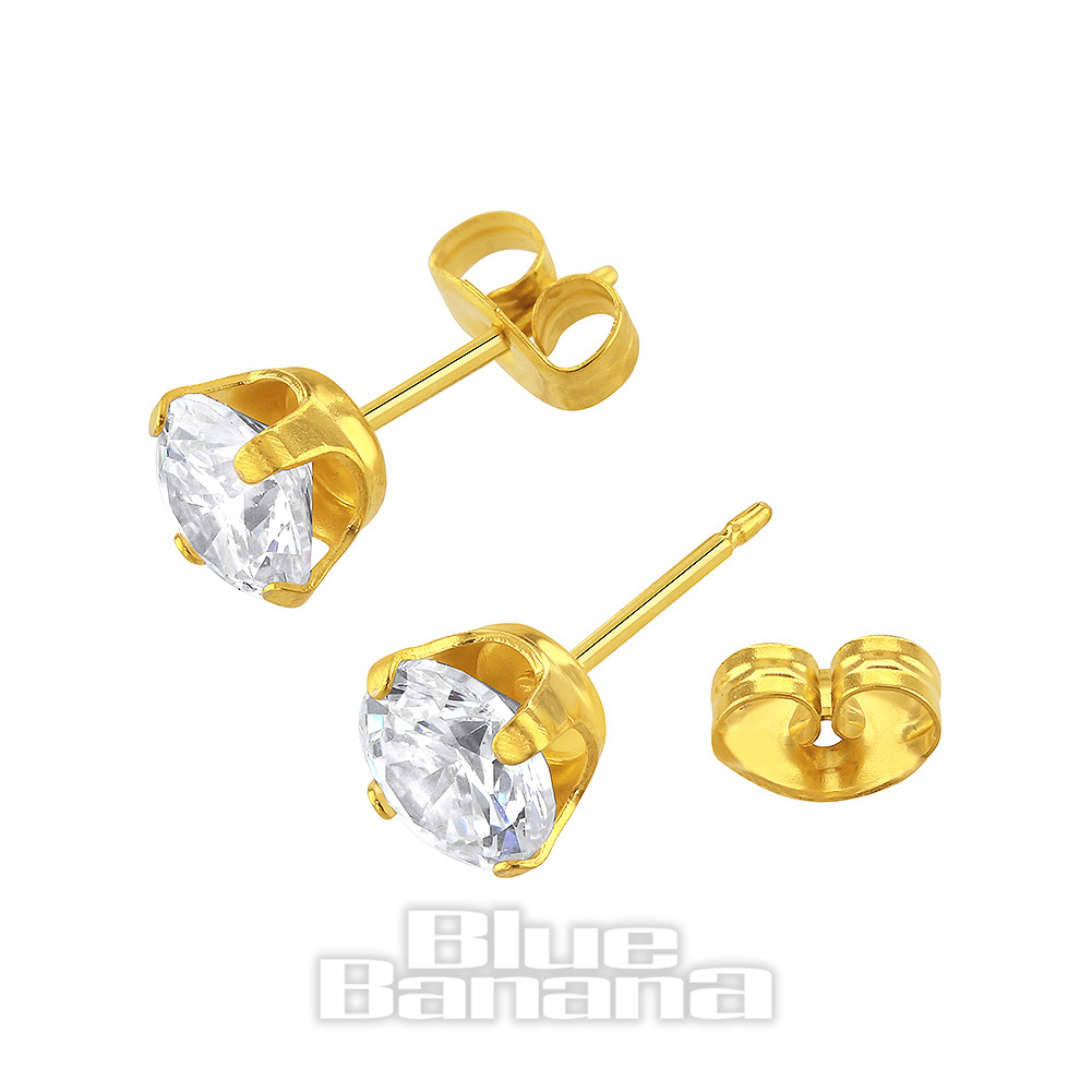 Studex Gold Plated 3mm AB Crystal Stud Earrings – 16 Gauge, Butterfly Back, Sterilized