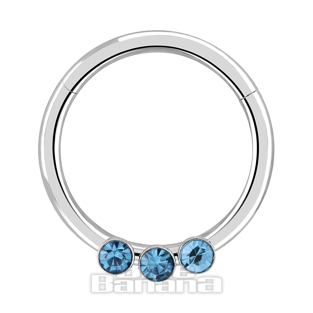 Hinged Segment Ring Jewellery with Aqua Blue Stones Blue Banana
