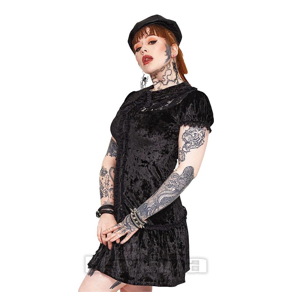 Jawbreaker SamtSpitzenkragen Minikleid (Schwarz) Blue Banana