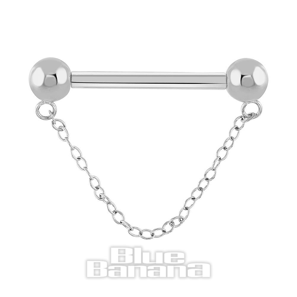 Blue Banana Polished Titanium Chain Threadless Nipple Bar (Silver