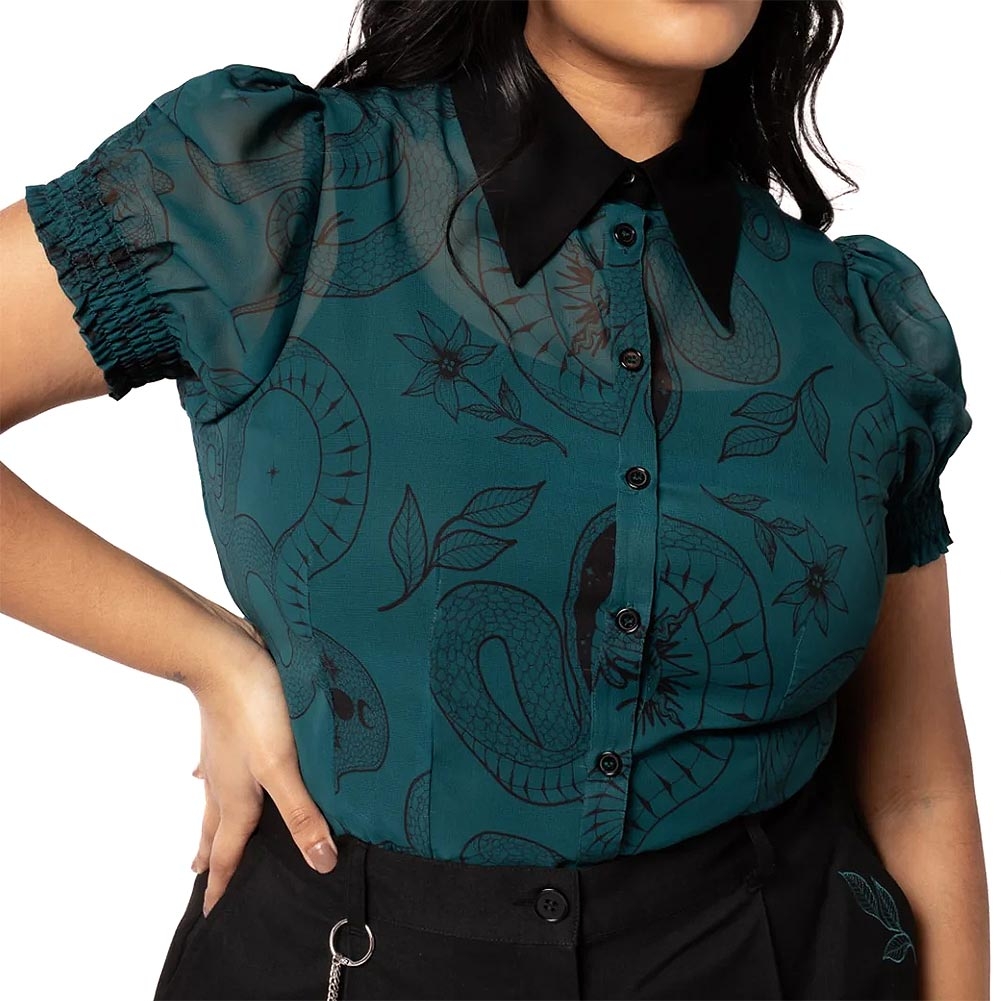 Hell Bunny Venom Blouse (Teal) | Blue Banana