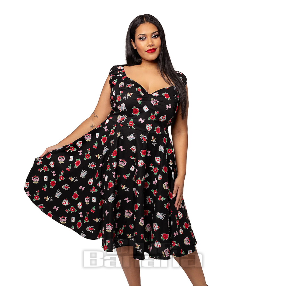 Hell Bunny Carlotta 50S Tattoos Dress (Black) | Blue Banana