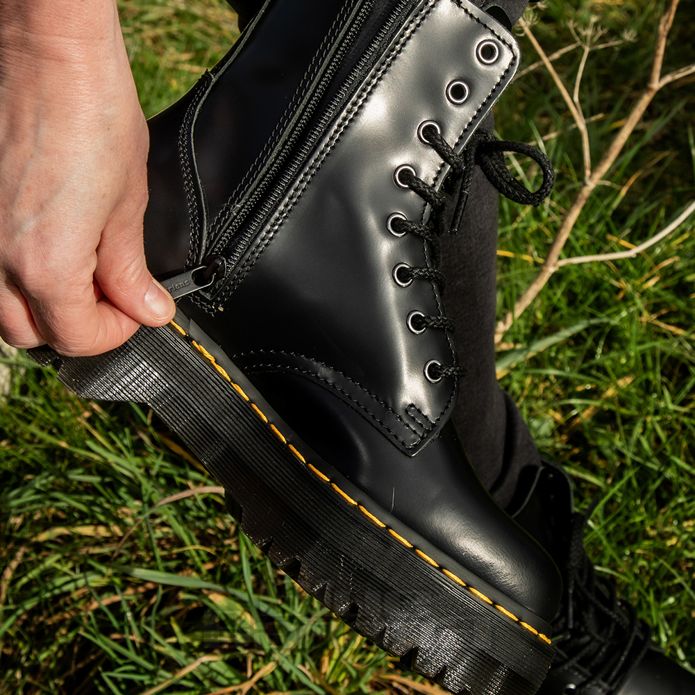 Dr Martens Black Jadon Polished Boots, Quality Leather Platform Boots