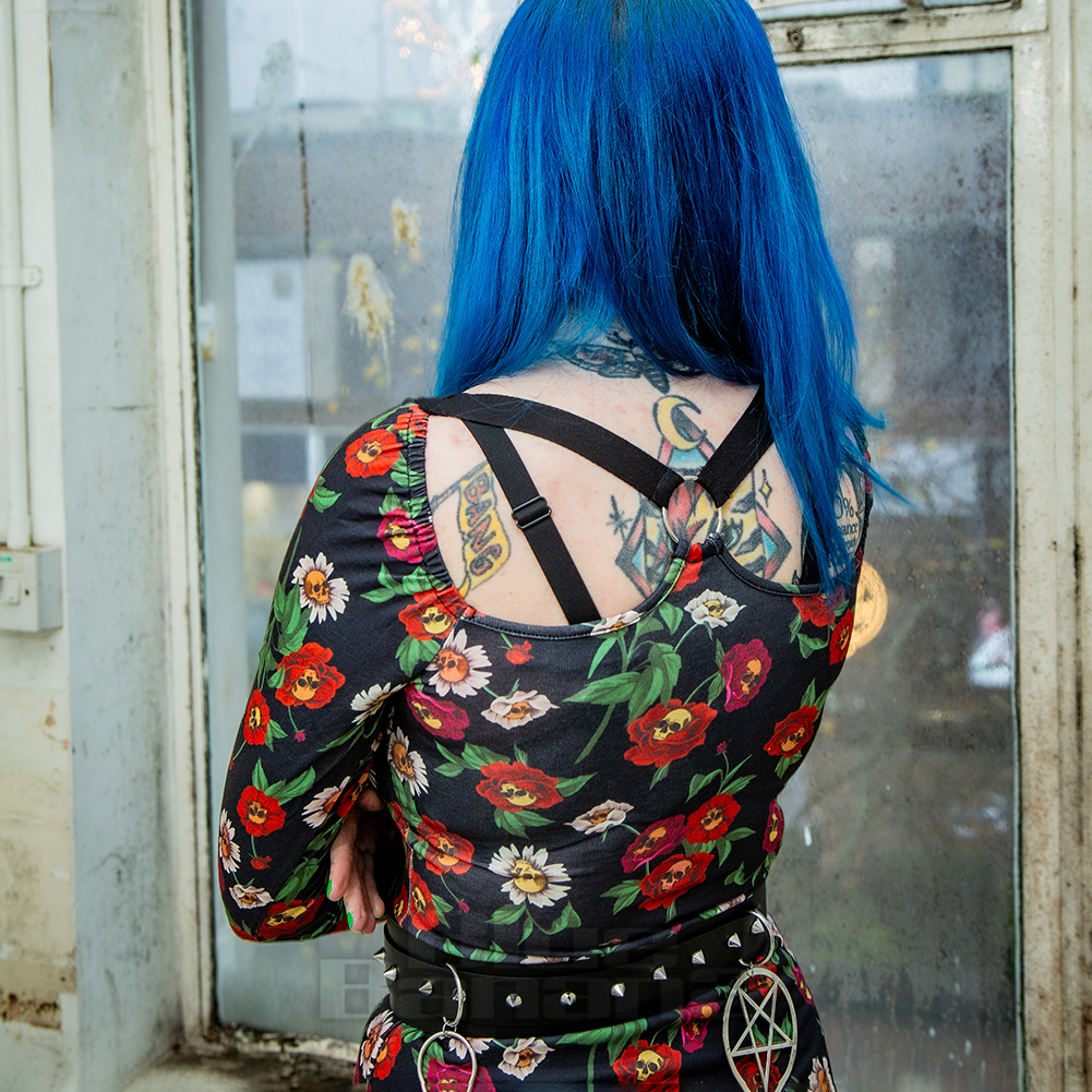Jawbreaker Flower Skull Mini Dress (Black) | Blue Banana