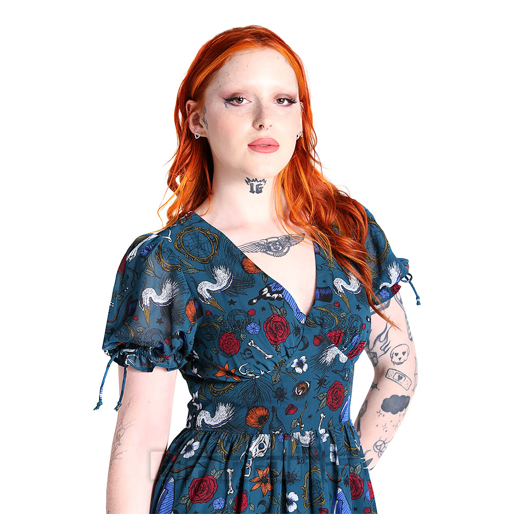 Hell Bunny Sianna Teal Blue Chiffon Midi Dress | Alternative Dress