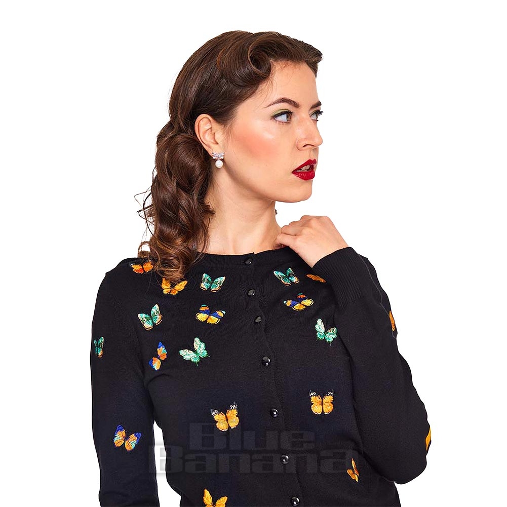 Voodoo Vixen Fluttering Butterfly Cardigan Black Blue Banana