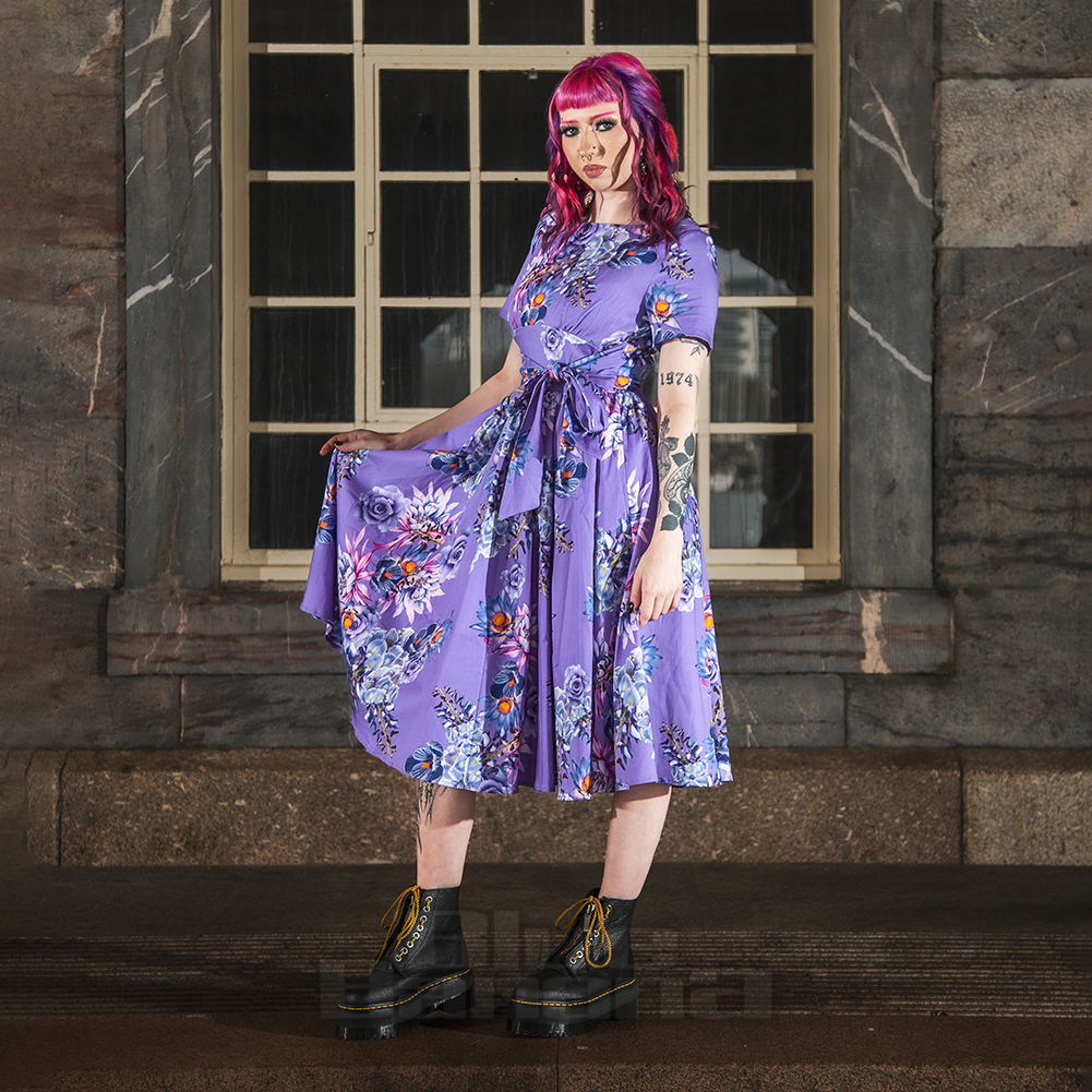 Bleeding Heart Floral Swing Dress (Purple) | Blue Banana