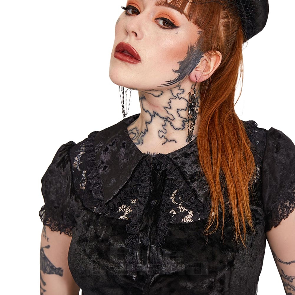 Jawbreaker SamtSpitzenkragen Minikleid (Schwarz) Blue Banana