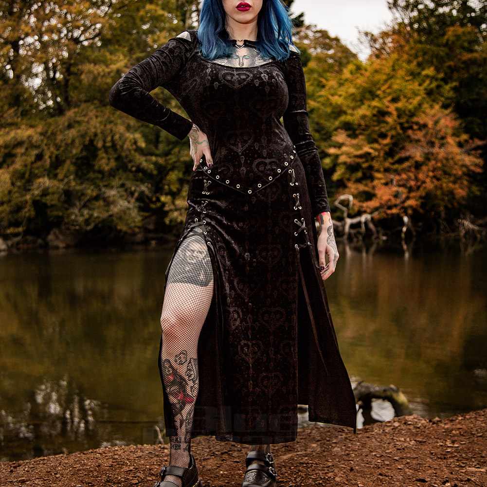 dark blue goth dress Renaissance Dress in Blue Blood | Blue Black Ink Gothic Tie-dye Corset Gown main image 1