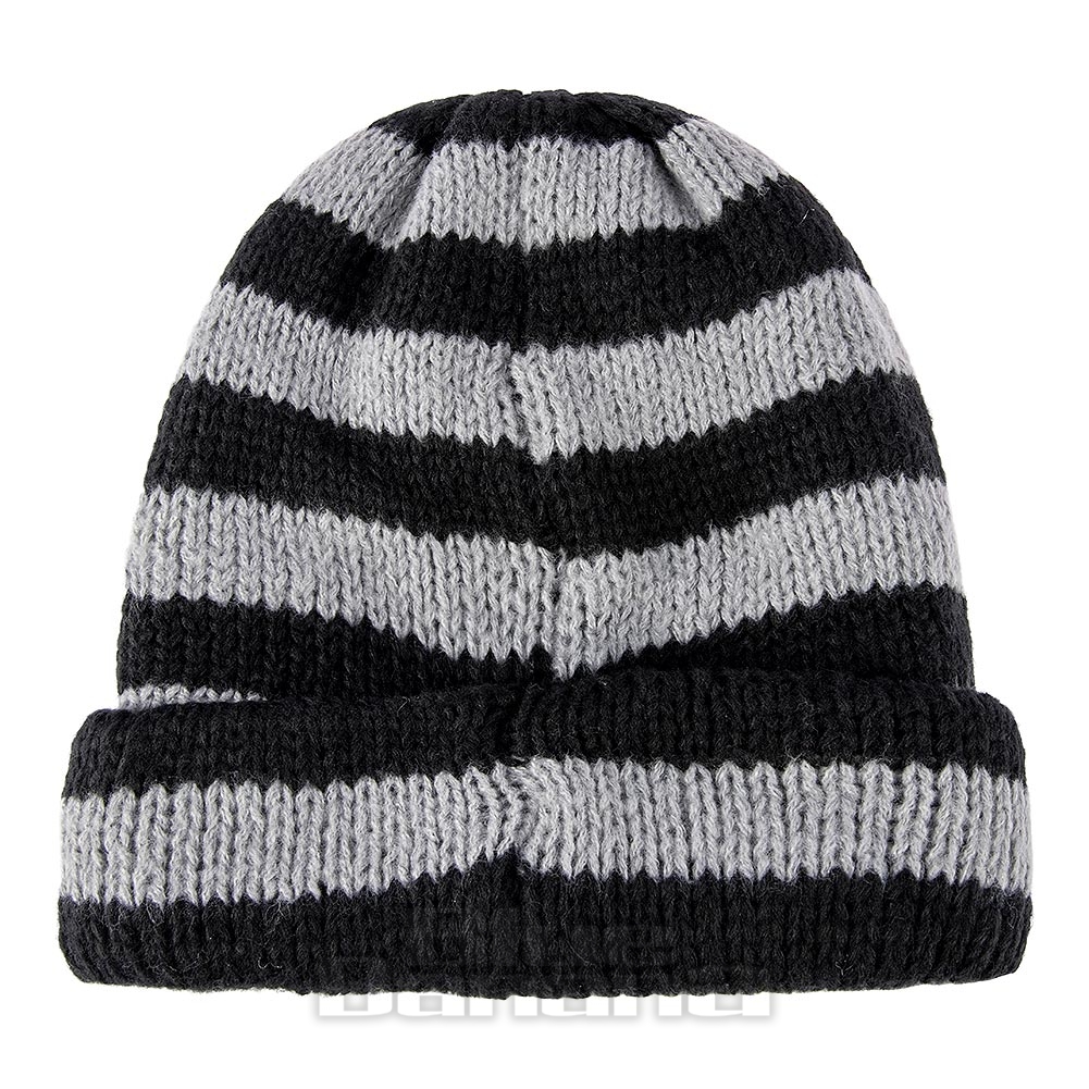 Blue Banana Knitted Stripe Beanie (Black/Grey)