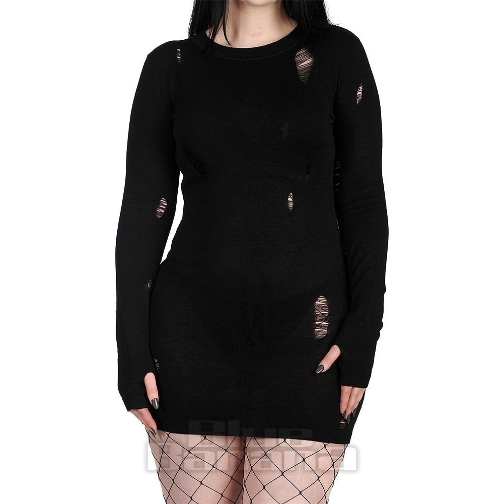 black ripped mini dress TIC TOC DIAHNA Distressed Knit Mini Festival Dress Black / L main image 1