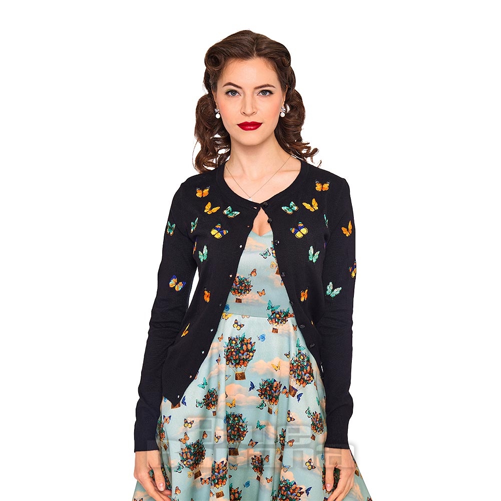 Voodoo Vixen »DITSY Butterfly« BLUMEN Floral BUTTON FRONT Retro A-LINIE ROCK Skirt