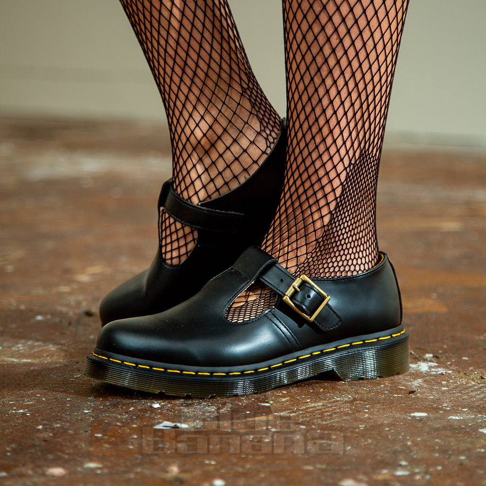 Dr Martens Polley Smooth Leather Mary Jane Shoes (Black) | Blue Banana