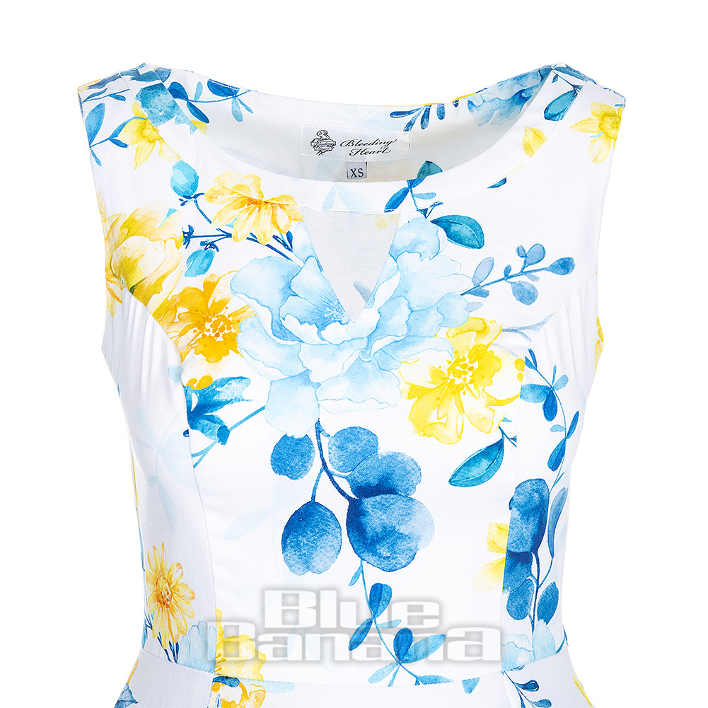 Bleeding Heart Blue & Yellow Flowers Dress | Vintage Summer Dresses Bleeding Heart Blue & Yellow Flowers Dress | Vintage Summer Dresses