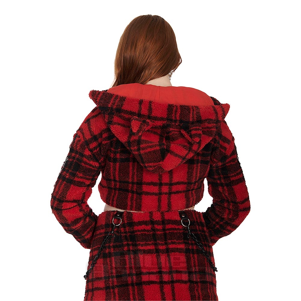 Plaid crop faux fur sweatshirt clearance