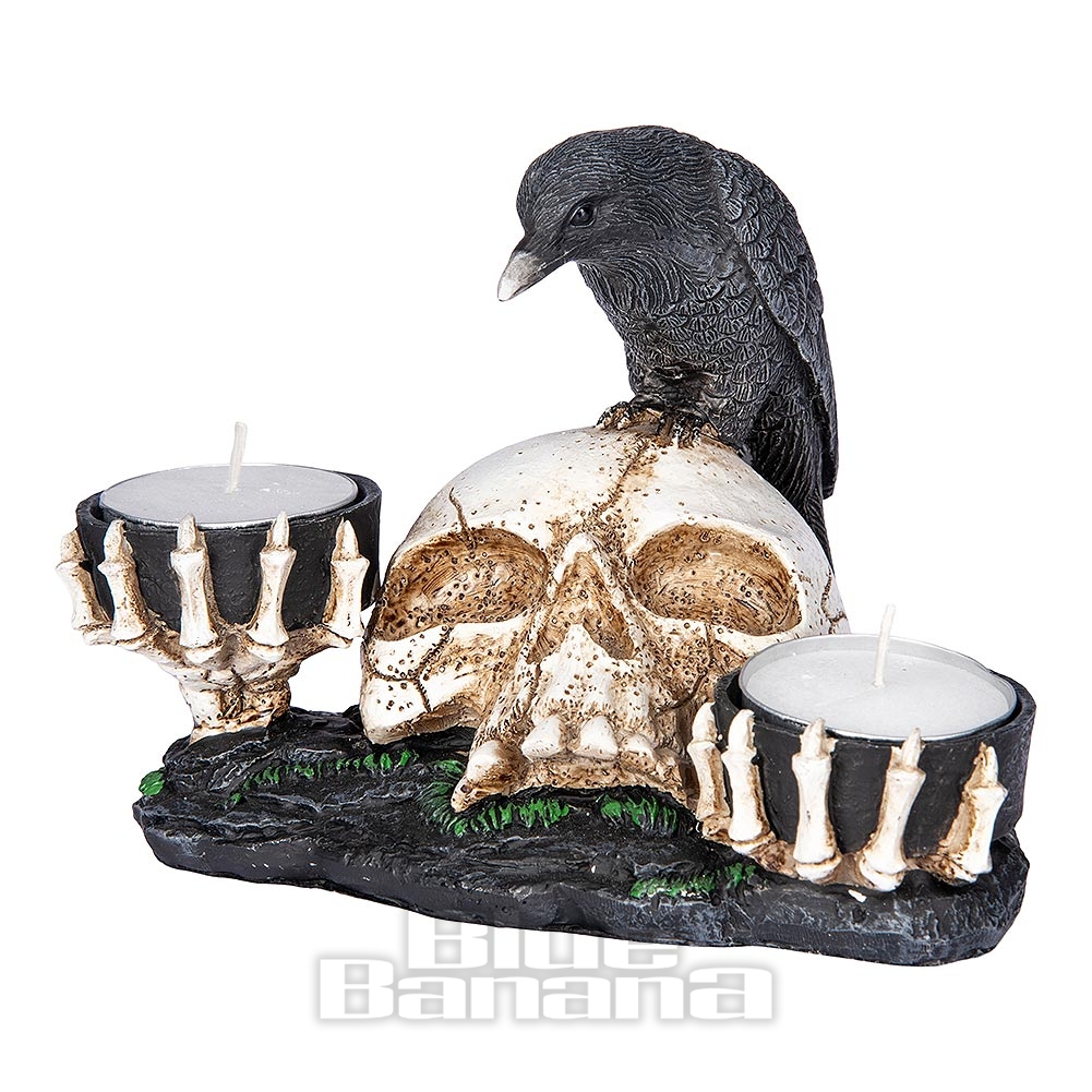 Nevermore Raven and Skull Candle Holder 15cm main image 0