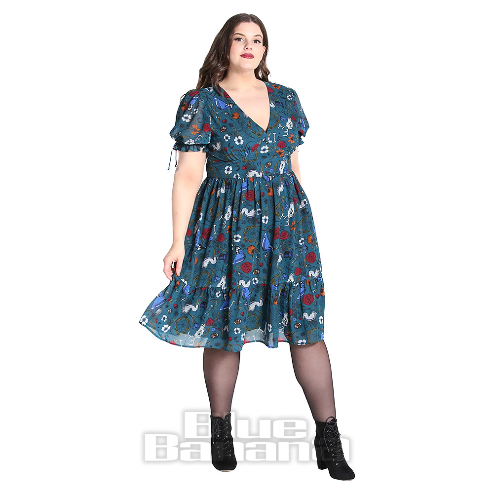 Hell Bunny Sianna Teal Blue Chiffon Midi Dress | Alternative Dress Hell Bunny Sianna Teal Blue Chiffon Midi Dress | Alternative Dress