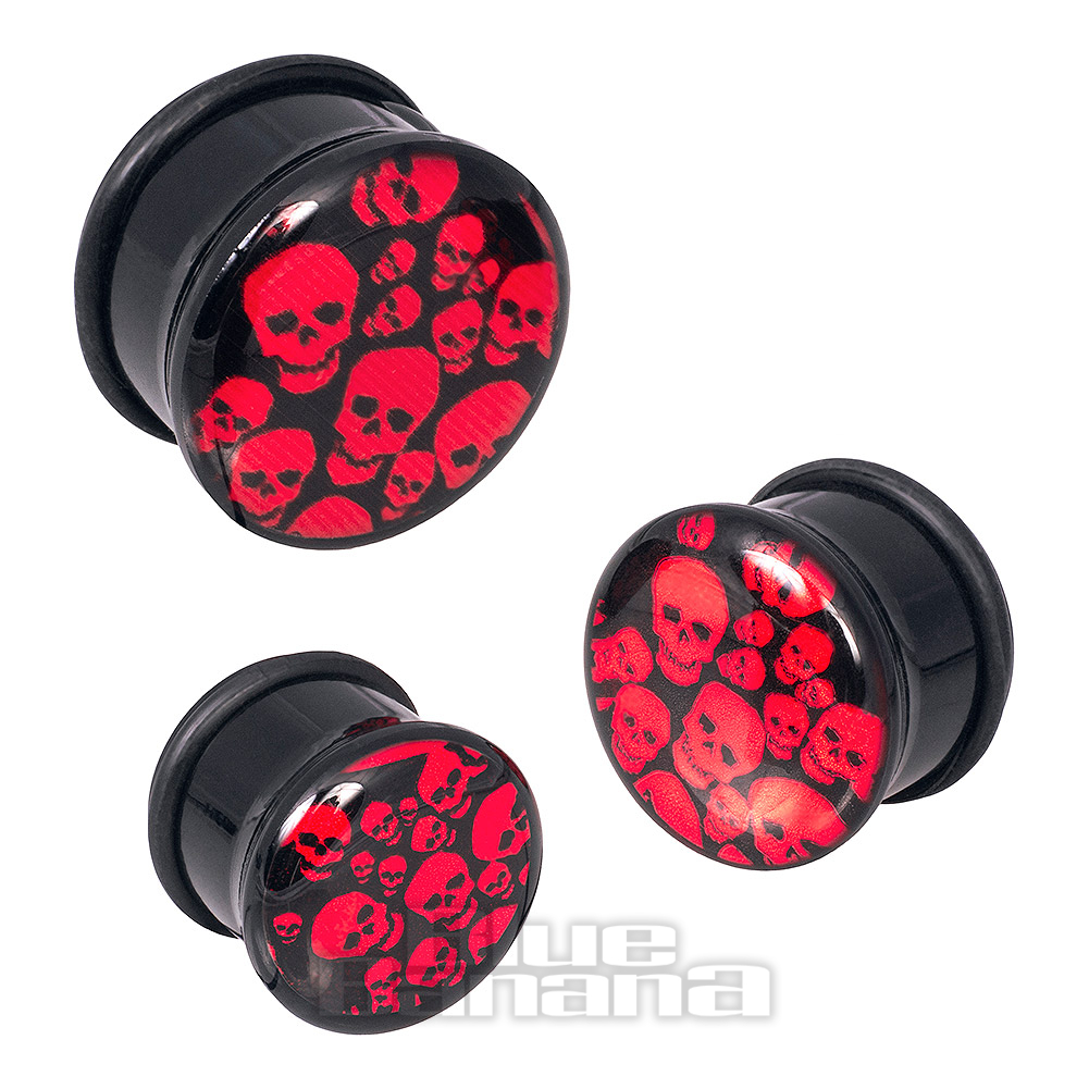 Blue Banana Black Acrylic Skull Ear Plug 8-30mm, Piercing Jewellery UK
