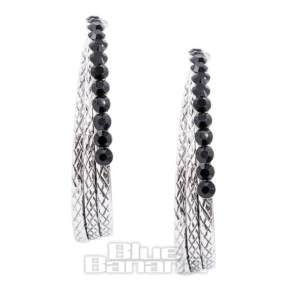 Blue Banana Silver Hoop Earrings, Black Gem Piercing Jewellery