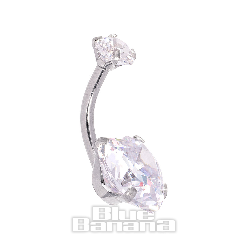 Surgical Steel 1.6mm Crystal Heart Navel Bar, Cubic Zirconia Jewellery