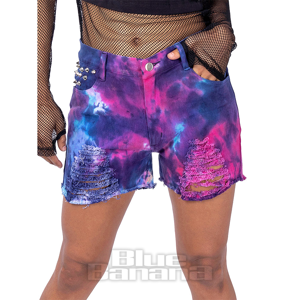 【HI FI FNK】Crow Tie Dye Shorts Vixxsin Gaia Tie Dye Pink/Blue Shorts | Alternative Punk