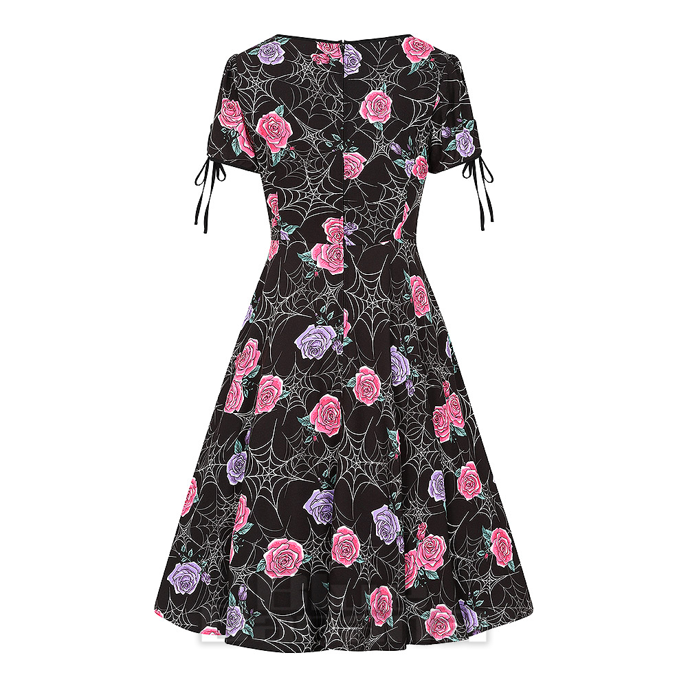 Hell Bunny Eloise Spiderweb Roses Black Mid Dress | Gothic & Alt Dresses