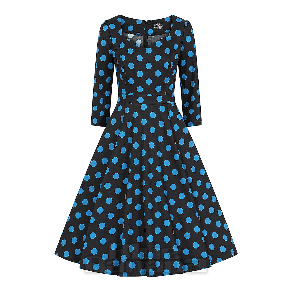H&R Lilah Blue Polka Dot Dress | 50s Dresses | Blue Banana UK