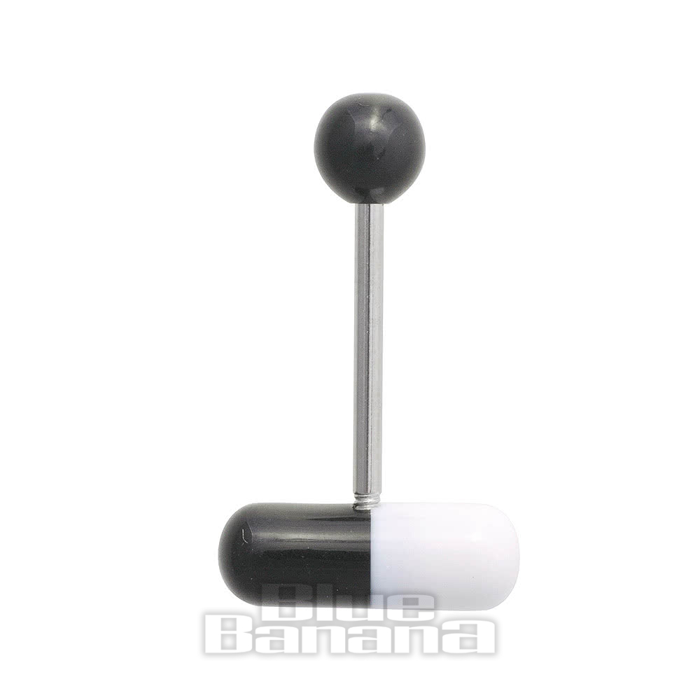 Blue Banana Surgical Steel Pill Tongue Bar (Black/White)