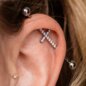 Barra industriale a croce in acciaio chirurgico Blue Banana con cristalli (argento) | Gioielli per piercing