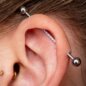 Barra industriale in acciaio chirurgico Blue Banana con cristalli (argento) | Gioielli per piercing