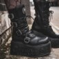 New Rock M.1473-S3 Space Black Platform Boots, Gothic Metallic Shoes