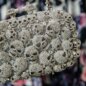Blue Banana Silver Crystal Encrusted Skulls Handbag - Gothic Skull Bag
