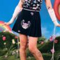 Hell Bunny X Care Bear Cheer Bear Pleated Mini Skirt (Black) | Alternative Fashion, Goth Clothing